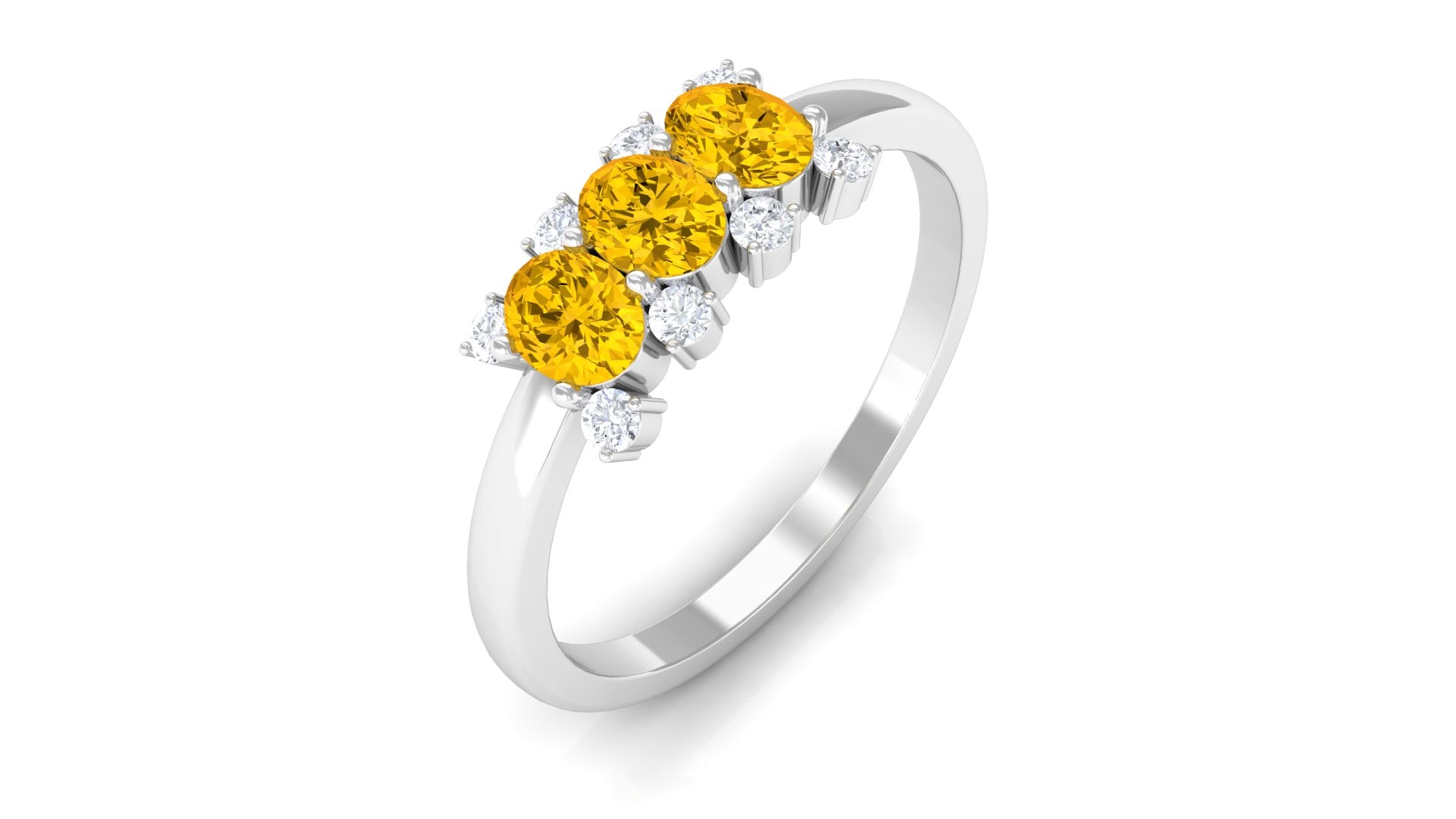 Oval Cut Yellow Sapphire Three Stone Engagement Ring with Diamond Yellow Sapphire - ( AAA ) - Quality - Rosec Jewels