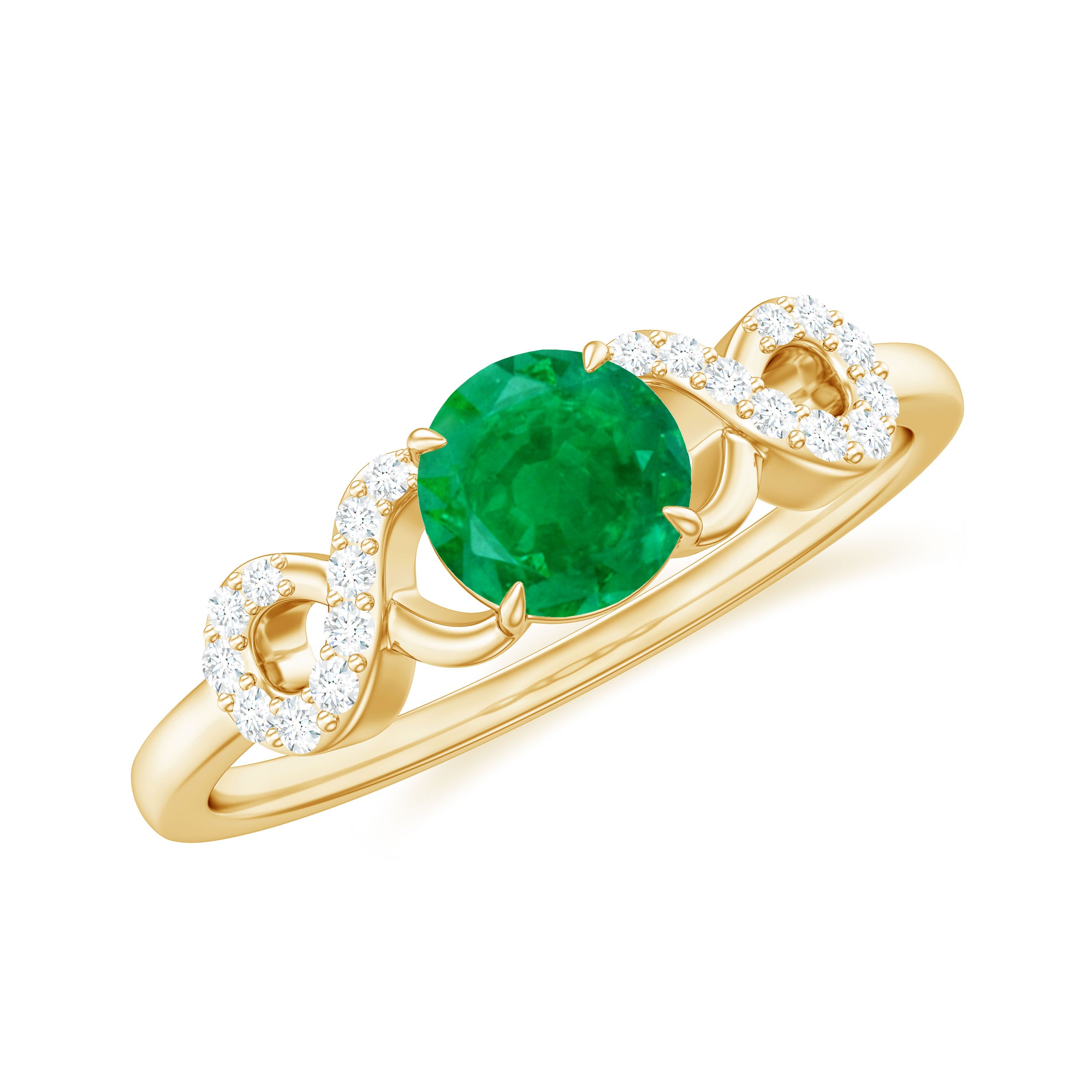 3/4 CT Round Emerald Infinity Engagement Ring with Diamond Emerald - ( AAA ) - Quality - Rosec Jewels