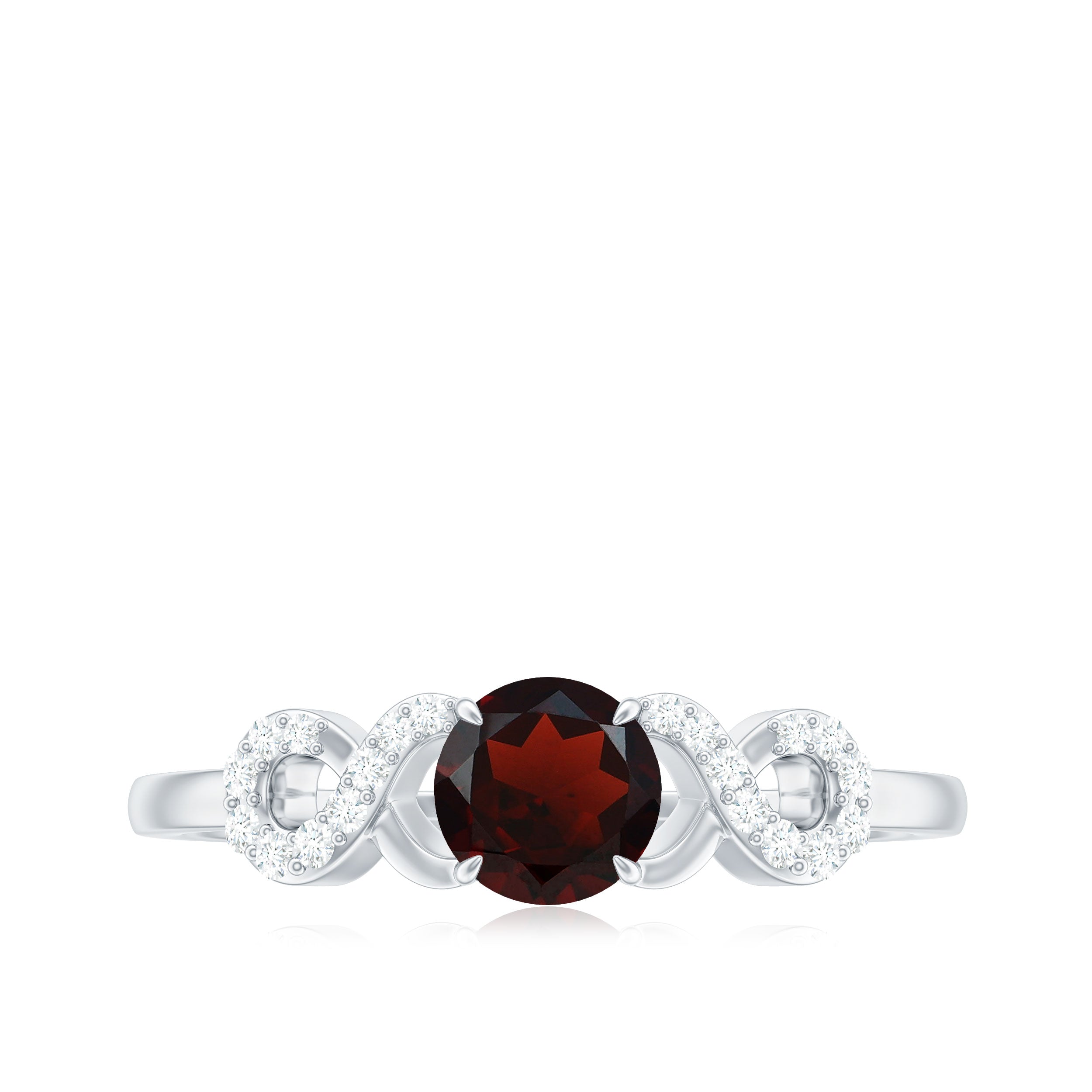 Round Shape Garnet and Diamond Infinity Engagement Ring Garnet - ( AAA ) - Quality - Rosec Jewels