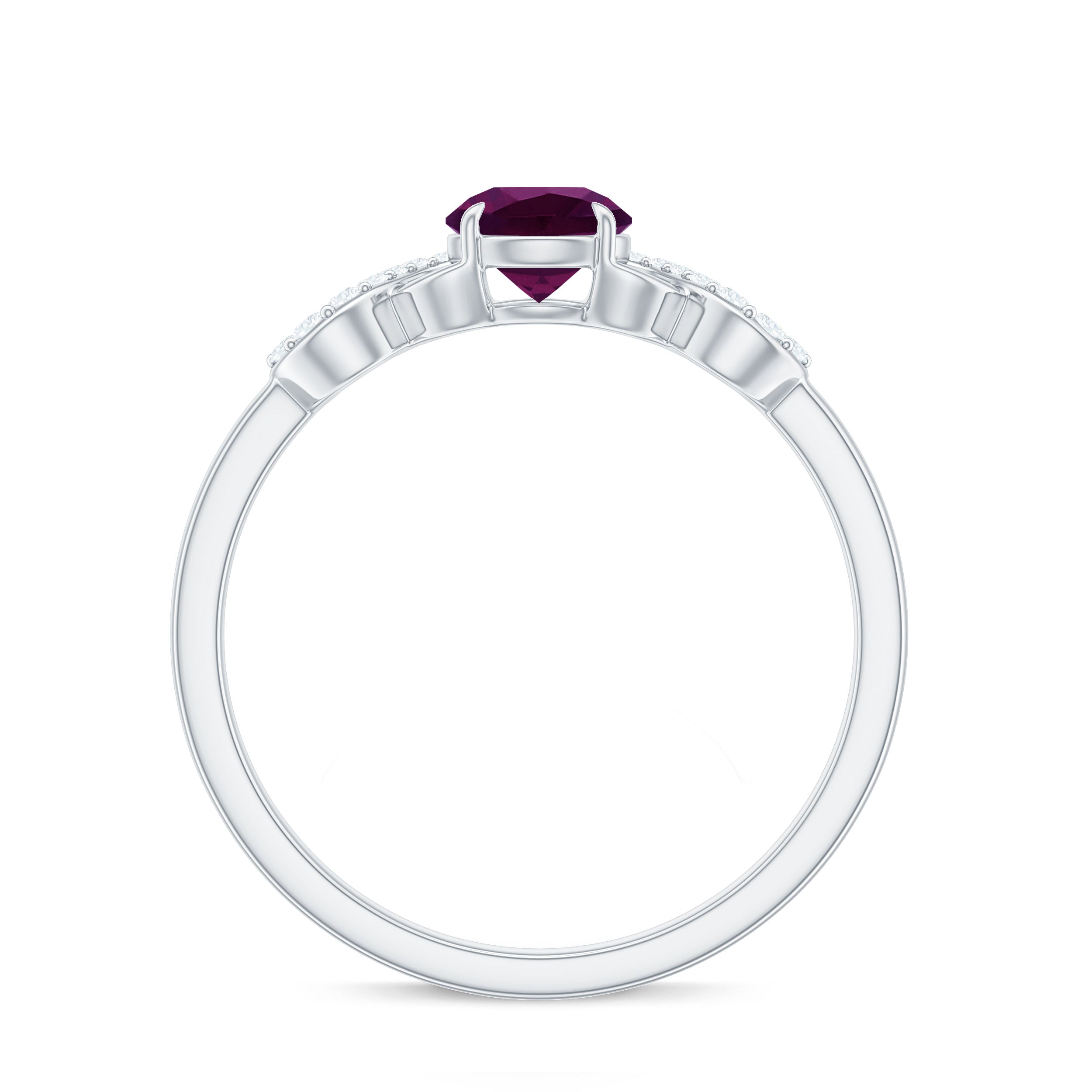 Rhodolite Solitaire Engagement Ring with Diamond Accent Rhodolite - ( AAA ) - Quality - Rosec Jewels