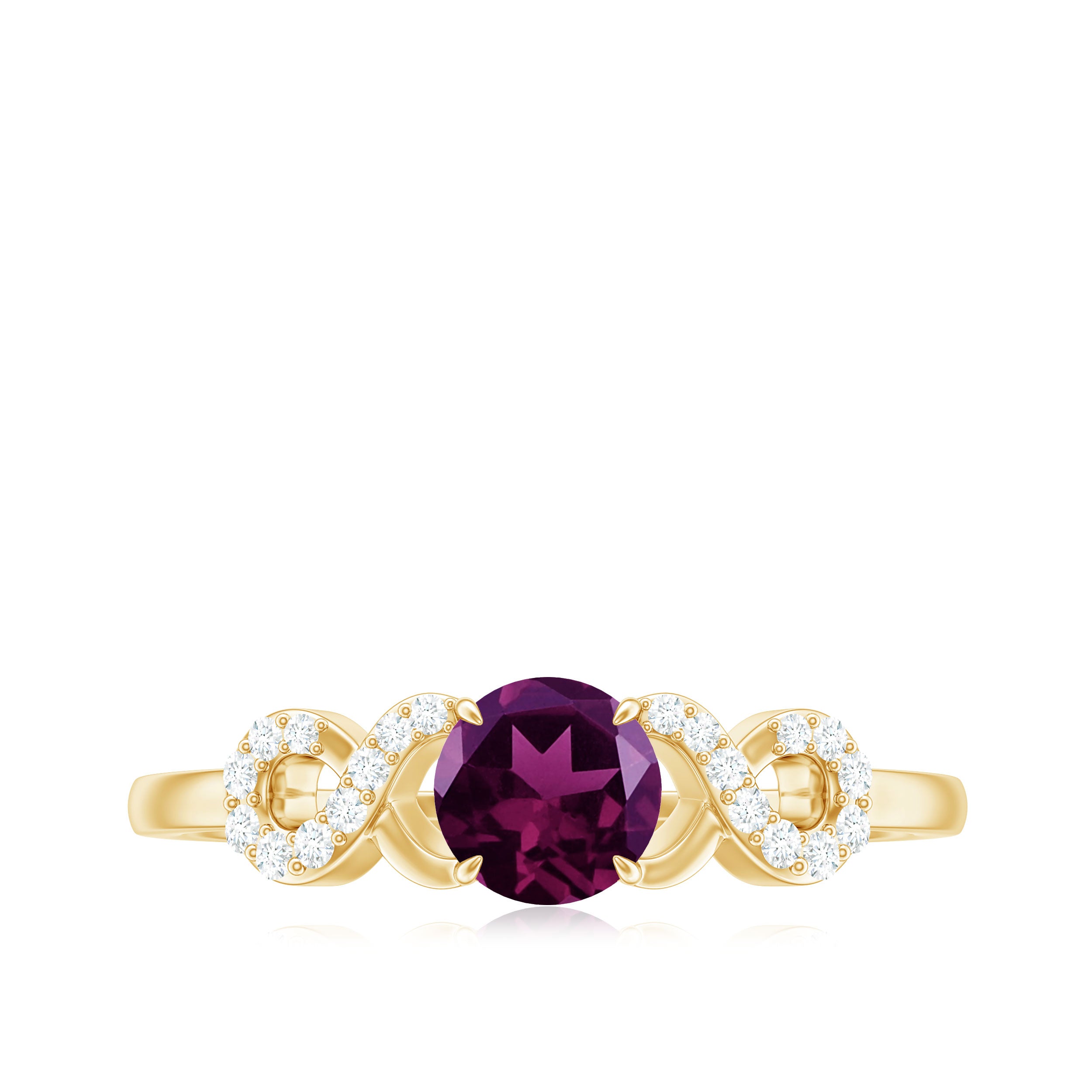 Rhodolite Solitaire Engagement Ring with Diamond Accent Rhodolite - ( AAA ) - Quality - Rosec Jewels