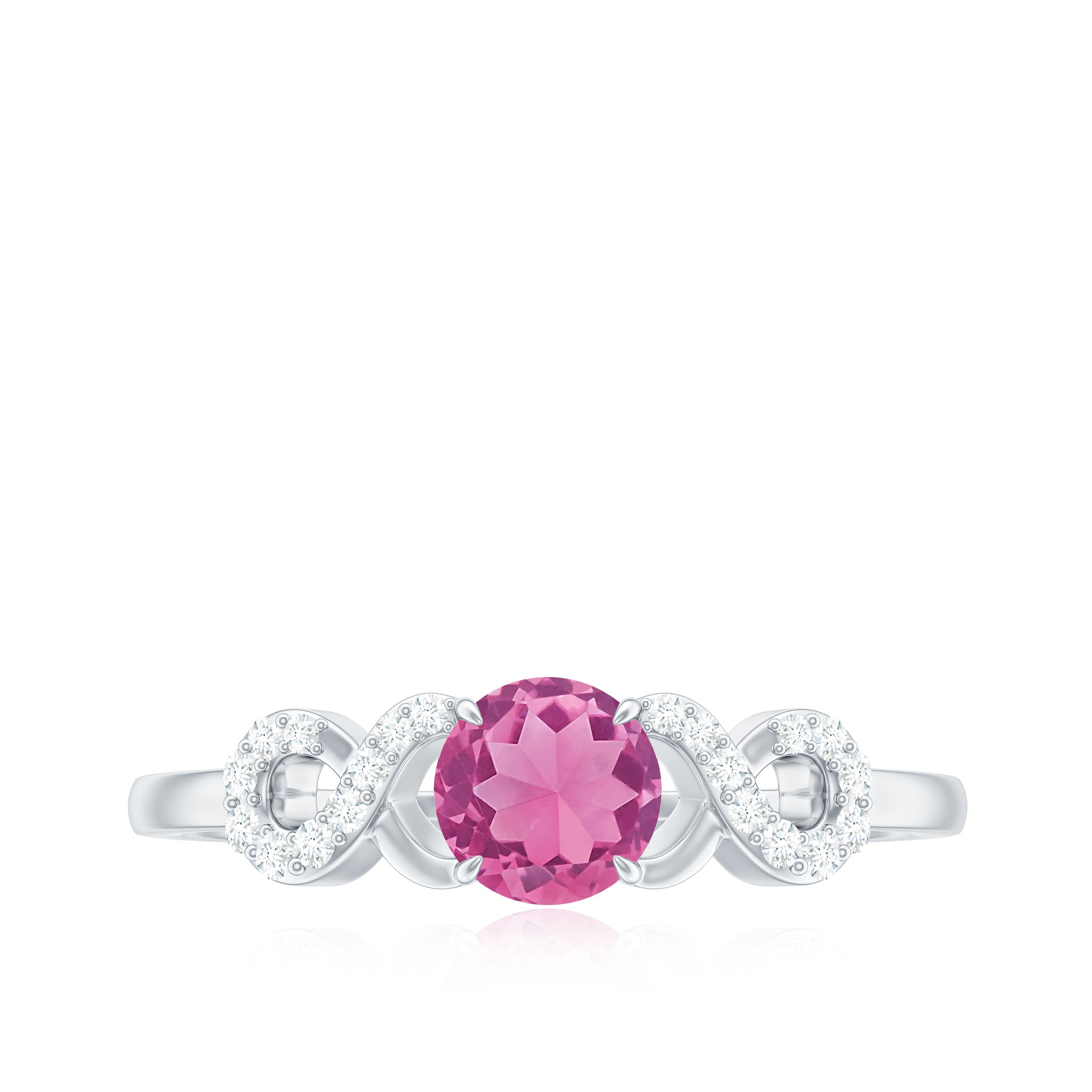 Solitaire Pink Tourmaline Infinity Promise Ring with Diamond Pink Tourmaline - ( AAA ) - Quality - Rosec Jewels