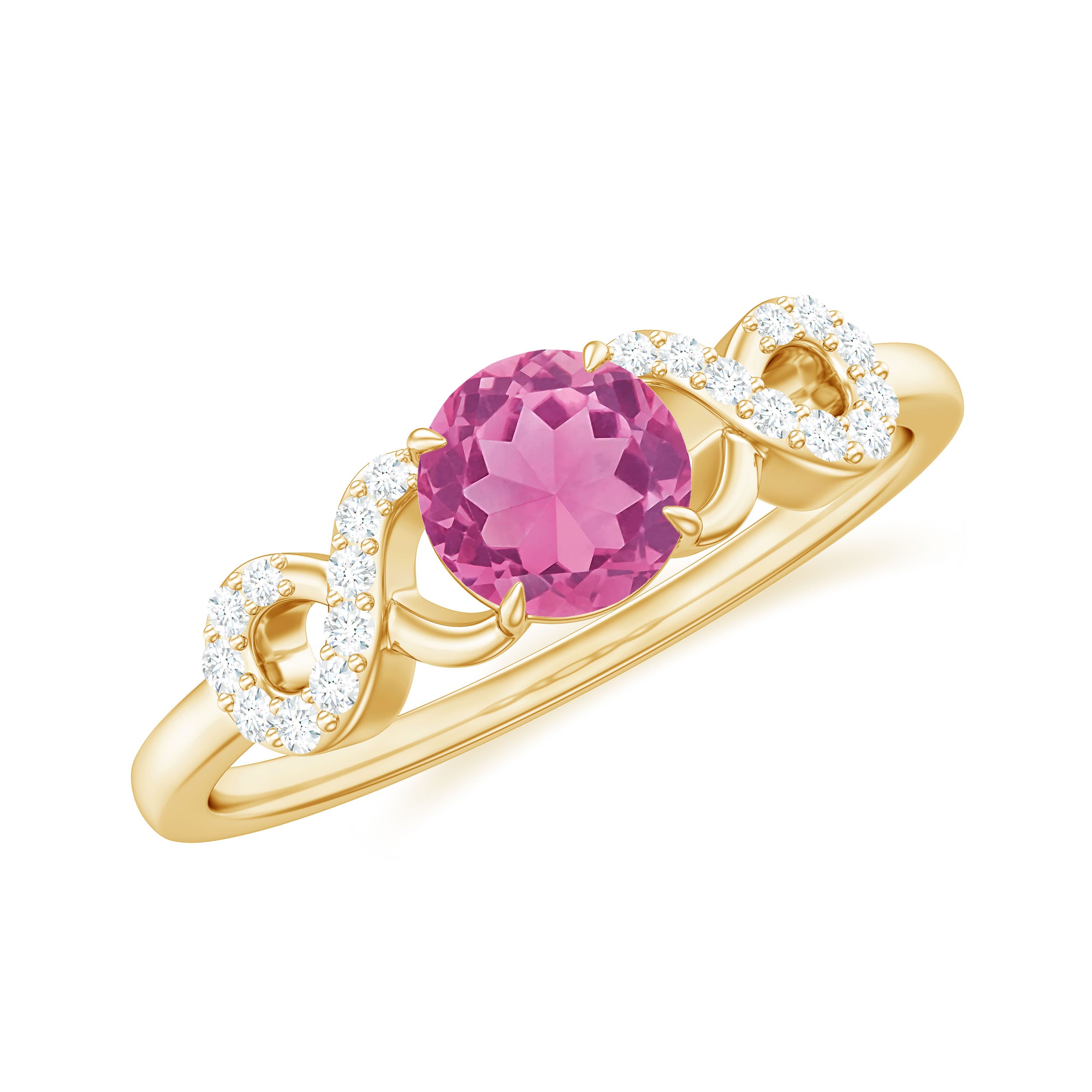 Solitaire Pink Tourmaline Infinity Promise Ring with Diamond Pink Tourmaline - ( AAA ) - Quality - Rosec Jewels