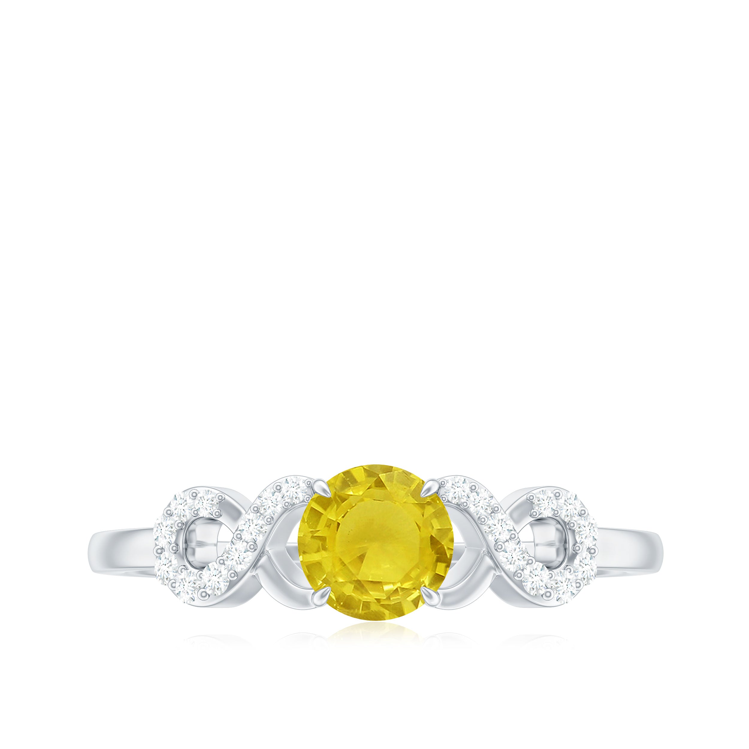 Round Yellow Sapphire Infinity Ring with Diamond Yellow Sapphire - ( AAA ) - Quality - Rosec Jewels