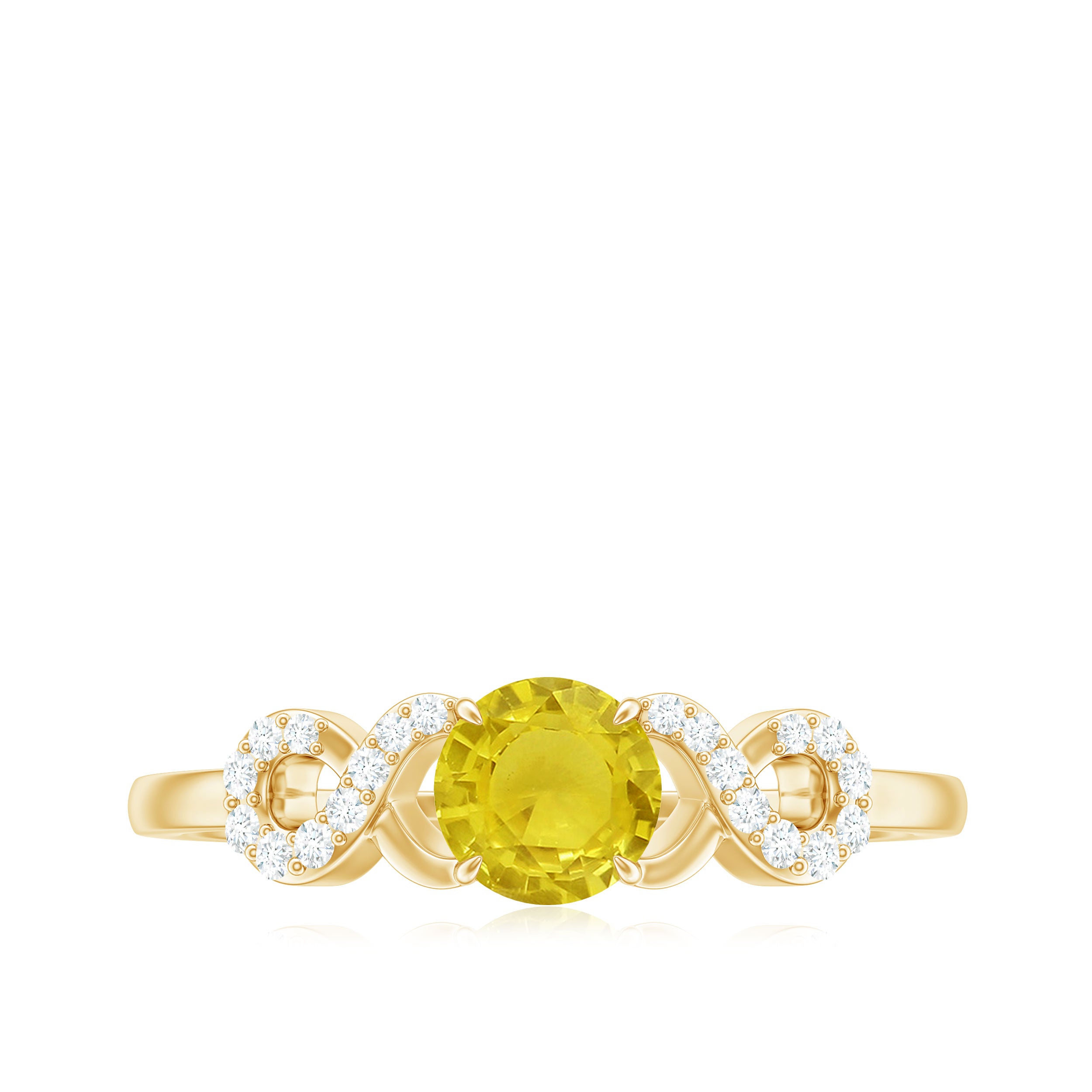 Round Yellow Sapphire Infinity Ring with Diamond Yellow Sapphire - ( AAA ) - Quality - Rosec Jewels