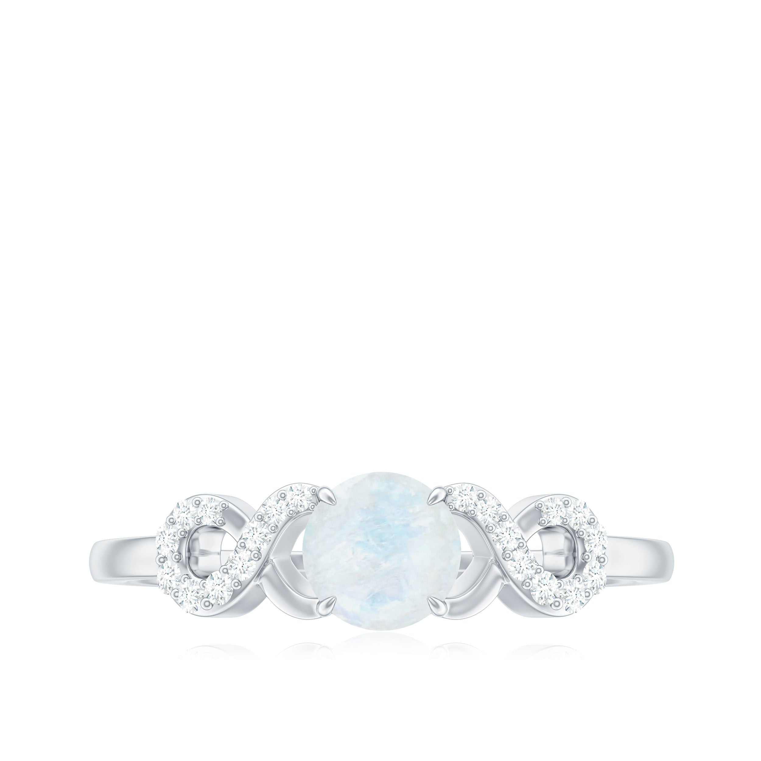 3/4 CT Natural Moonstone Solitaire Ring with Criss Cross Diamond Moonstone - ( AAA ) - Quality - Rosec Jewels