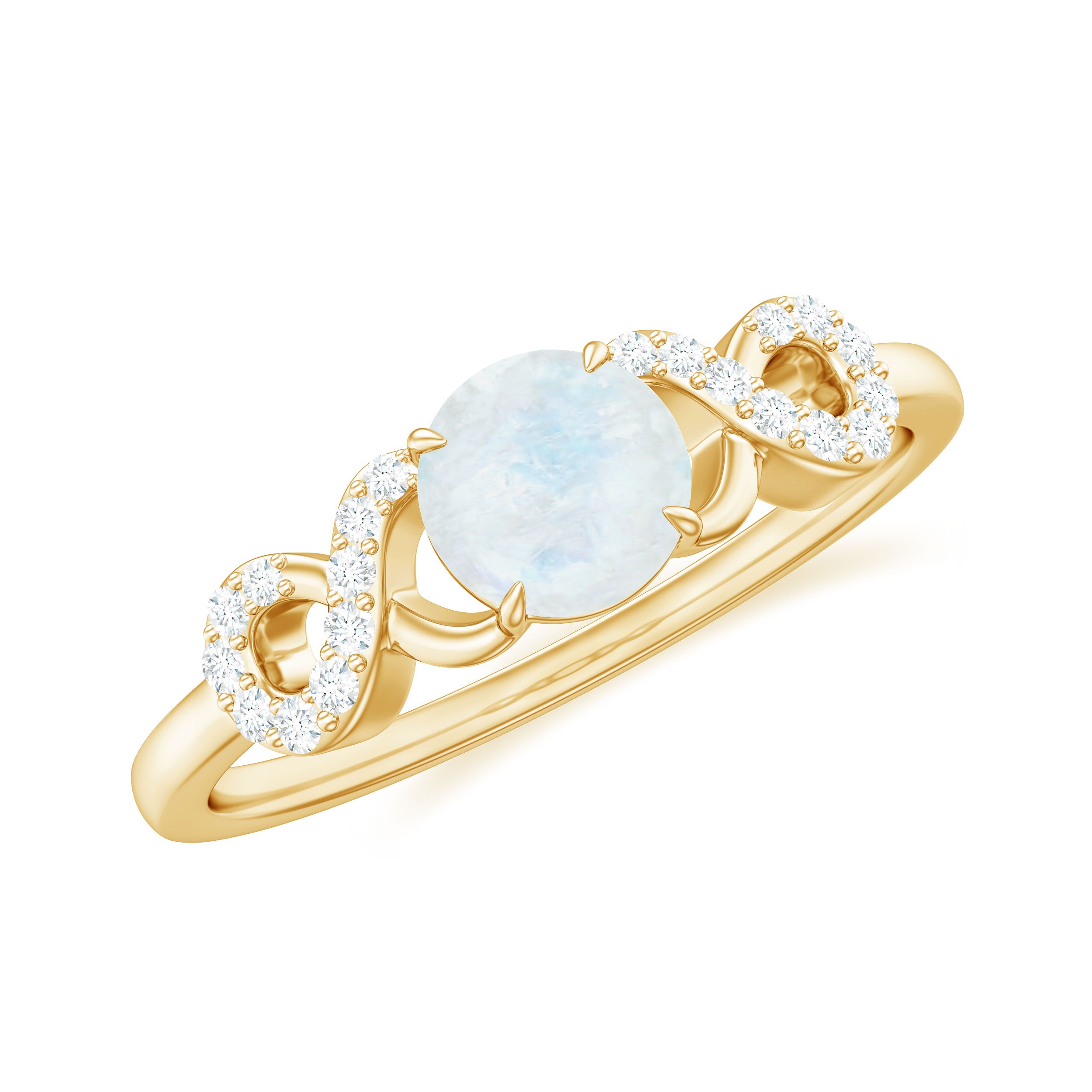 3/4 CT Natural Moonstone Solitaire Ring with Criss Cross Diamond Moonstone - ( AAA ) - Quality - Rosec Jewels