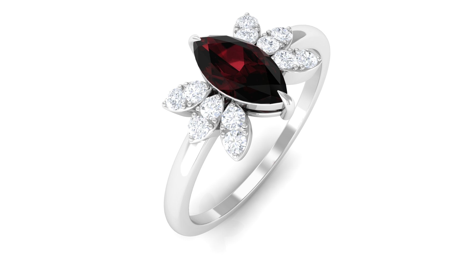 Marquise Garnet and Diamond Engagement Ring Garnet - ( AAA ) - Quality - Rosec Jewels