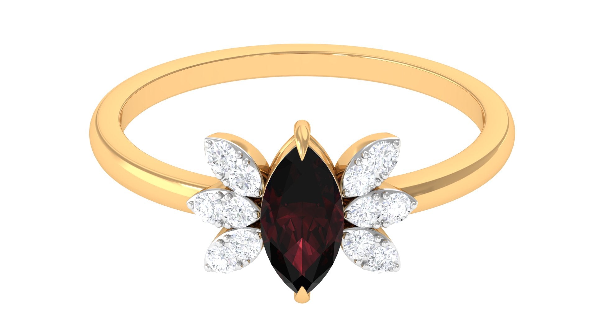 Marquise Garnet and Diamond Engagement Ring Garnet - ( AAA ) - Quality - Rosec Jewels