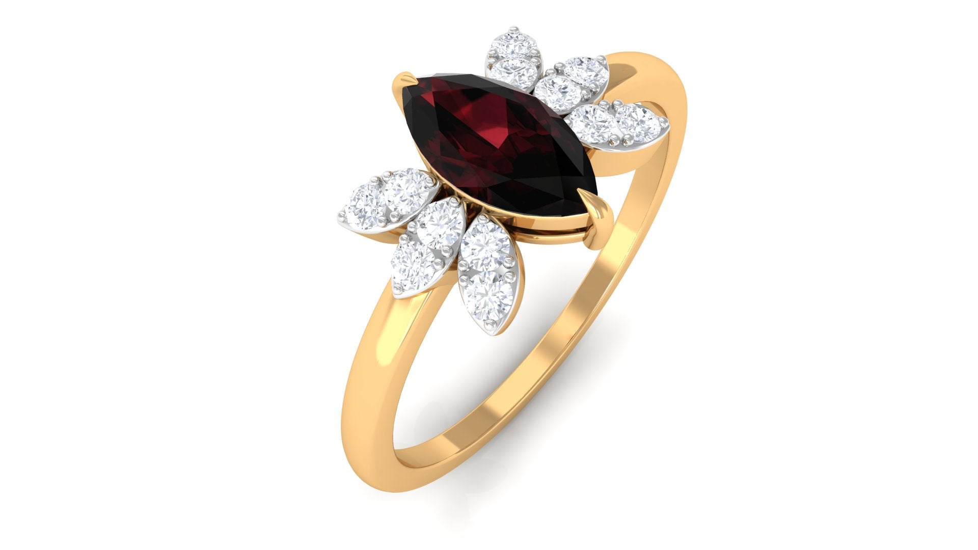 Marquise Garnet and Diamond Engagement Ring Garnet - ( AAA ) - Quality - Rosec Jewels