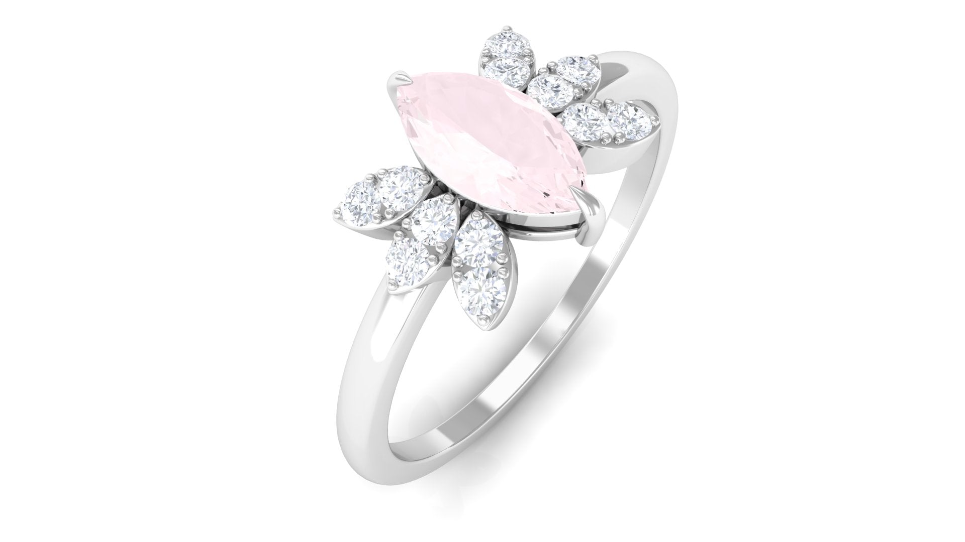 1 CT Marquise Cut Rose Quartz Promise Ring with Diamond Rose Quartz - ( AAA ) - Quality - Rosec Jewels