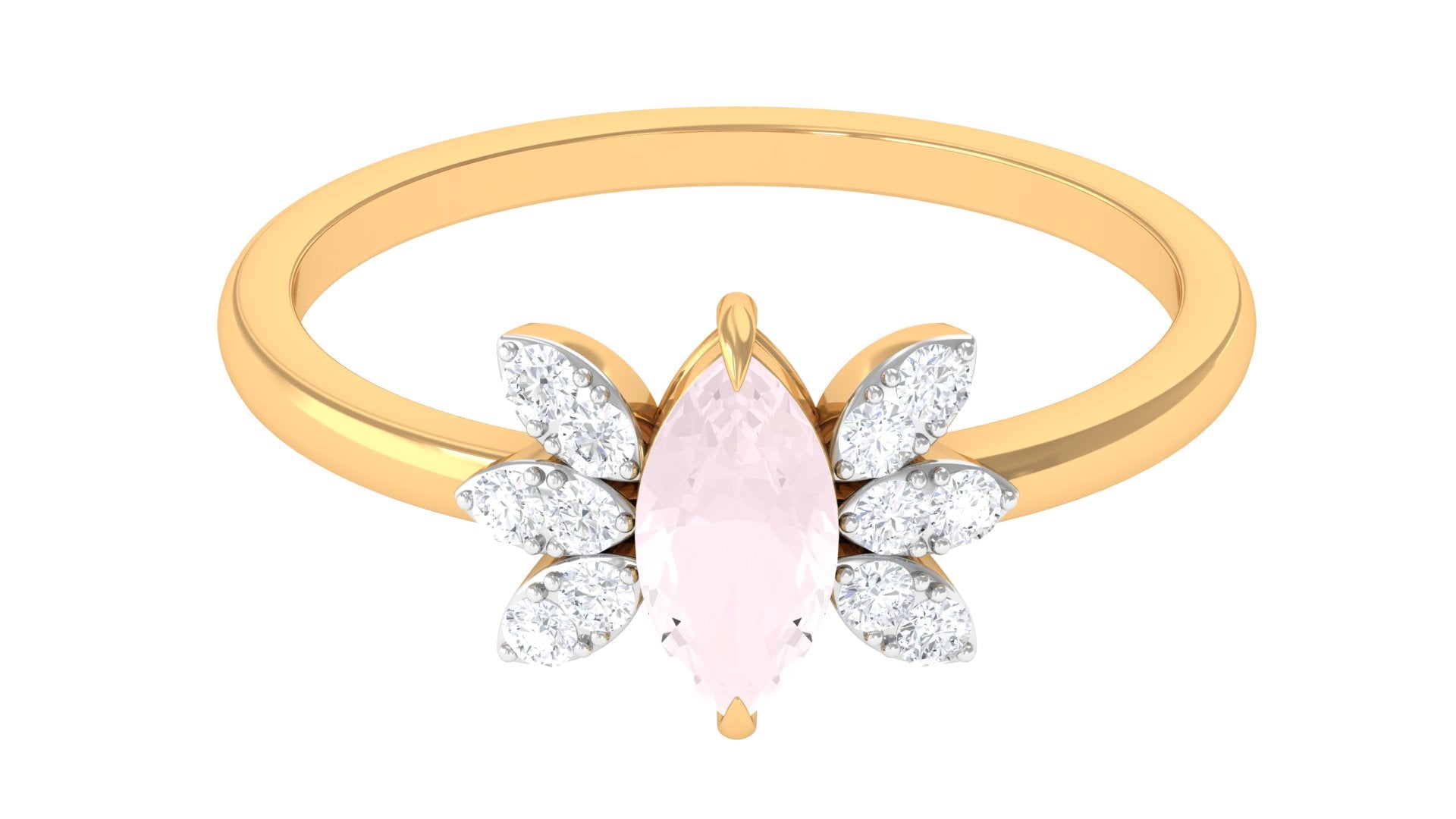 1 CT Marquise Cut Rose Quartz Promise Ring with Diamond Rose Quartz - ( AAA ) - Quality - Rosec Jewels