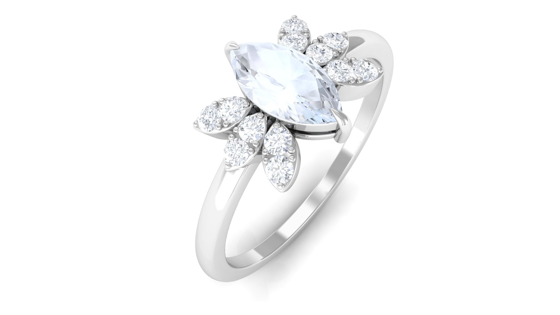 1/2 CT Claw Set Marquise Cut Moonstone and Diamond Promise Ring Moonstone - ( AAA ) - Quality - Rosec Jewels