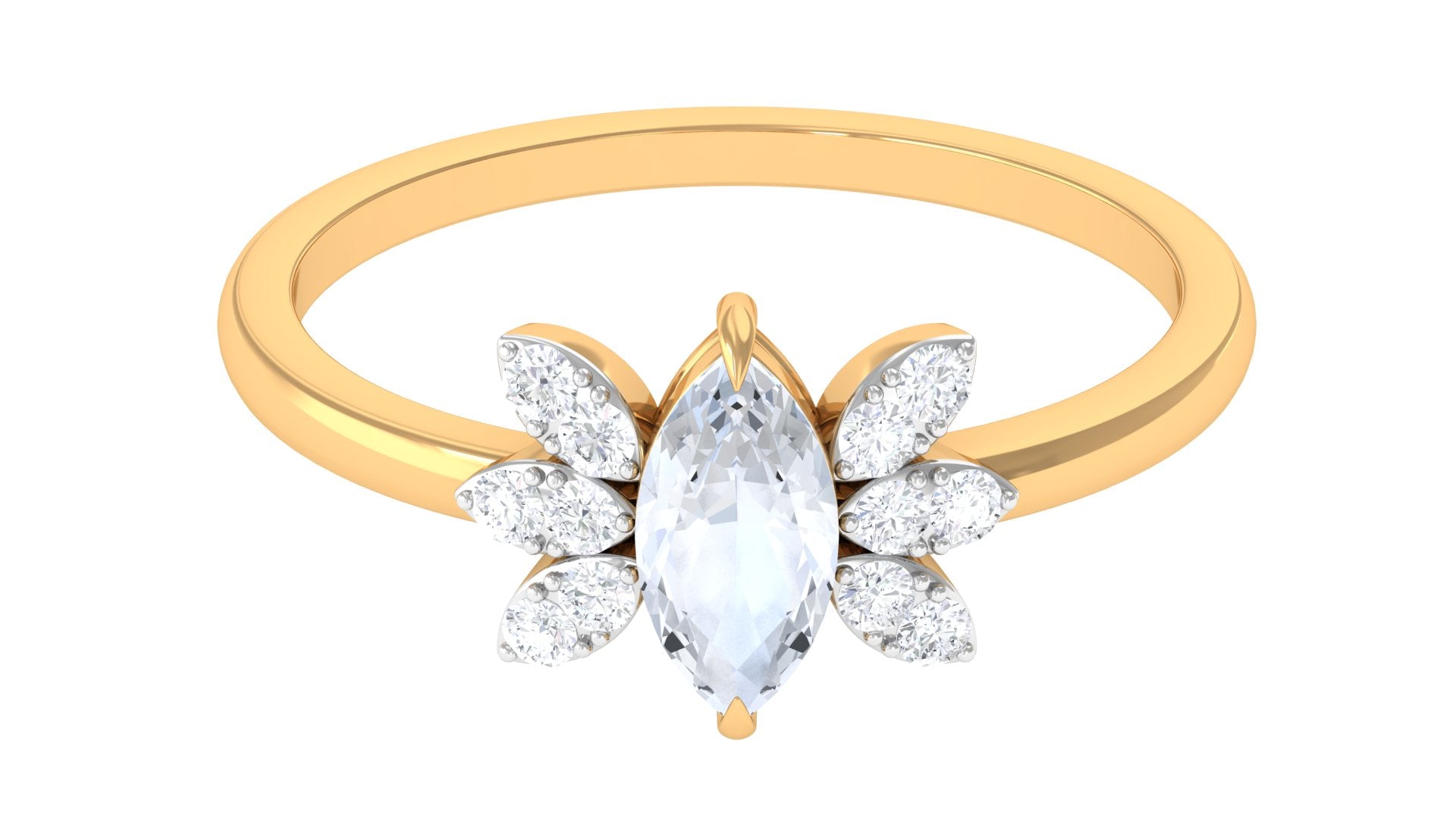 1/2 CT Claw Set Marquise Cut Moonstone and Diamond Promise Ring Moonstone - ( AAA ) - Quality - Rosec Jewels