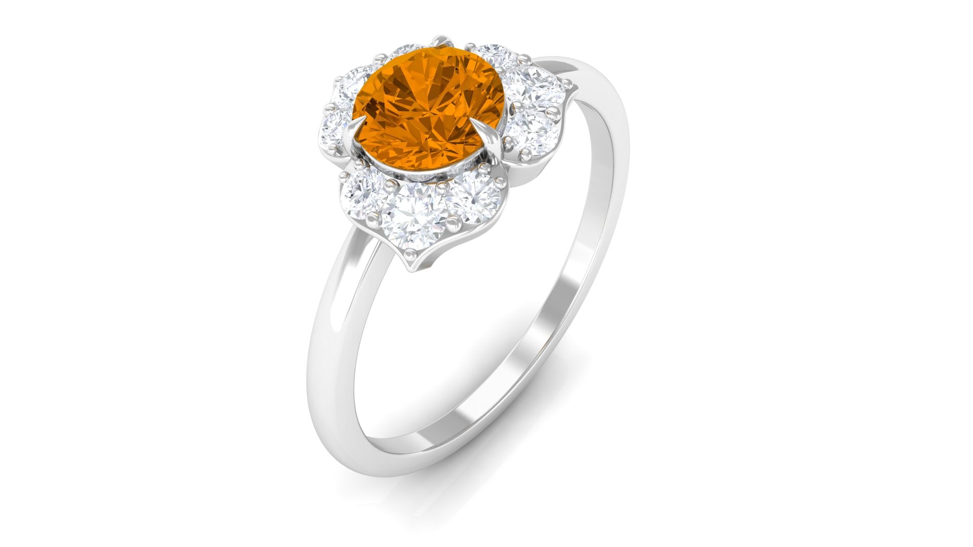 1 CT Round Shape Citrine Floral Engagement Ring with Diamond Citrine - ( AAA ) - Quality - Rosec Jewels