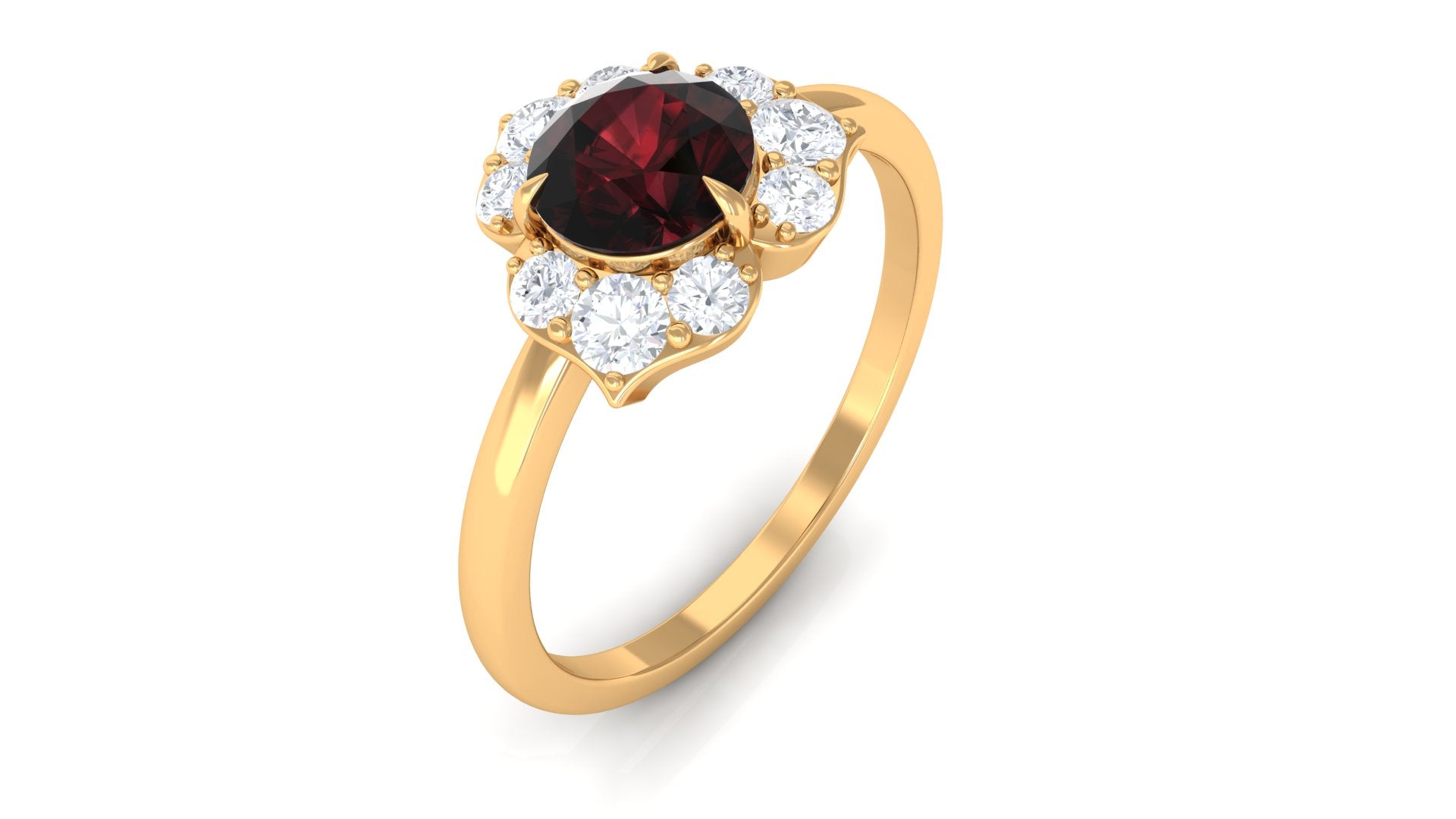 1.25 Ct Round Garnet Flower Engagement Ring with Diamond Garnet - ( AAA ) - Quality - Rosec Jewels