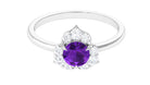 Genuine Amethyst Flower Engagement Ring with Diamond Amethyst - ( AAA ) - Quality - Rosec Jewels