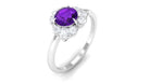 Genuine Amethyst Flower Engagement Ring with Diamond Amethyst - ( AAA ) - Quality - Rosec Jewels