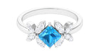 Floral Inspired Swiss Blue Topaz Engagement Ring with Diamond Swiss Blue Topaz - ( AAA ) - Quality - Rosec Jewels