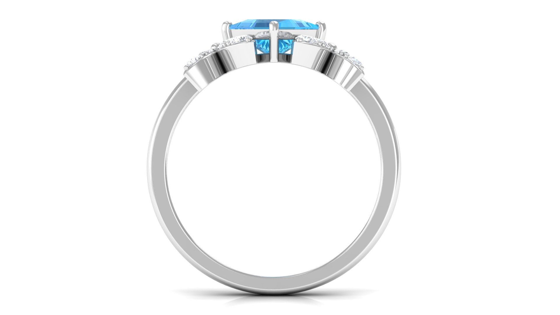 Floral Inspired Swiss Blue Topaz Engagement Ring with Diamond Swiss Blue Topaz - ( AAA ) - Quality - Rosec Jewels