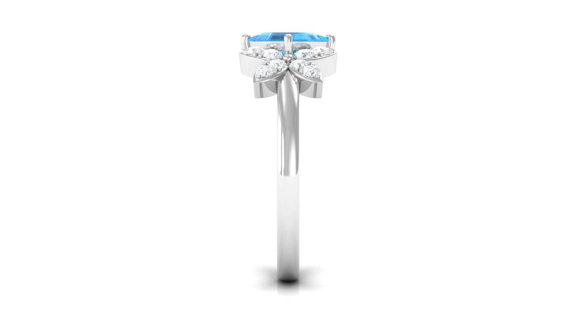 Floral Inspired Swiss Blue Topaz Engagement Ring with Diamond Swiss Blue Topaz - ( AAA ) - Quality - Rosec Jewels