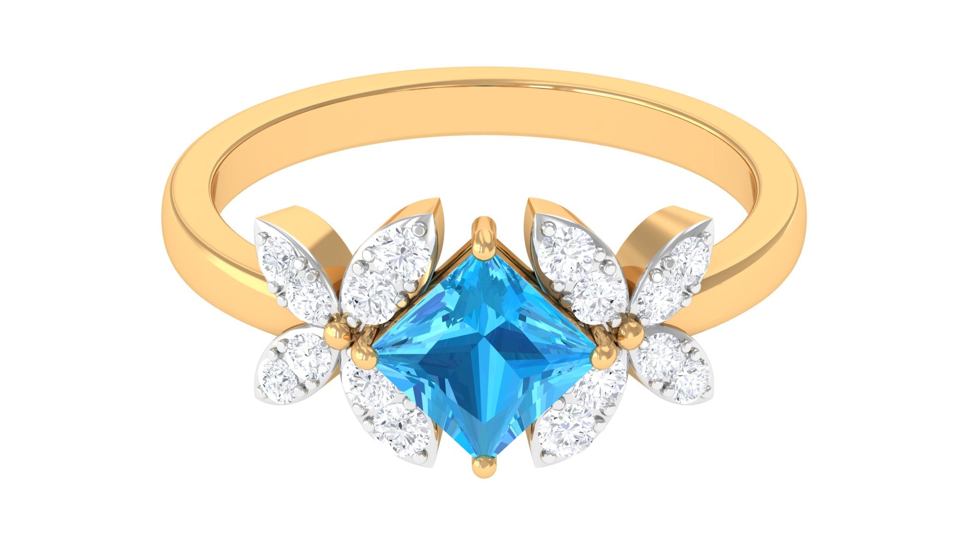 Floral Inspired Swiss Blue Topaz Engagement Ring with Diamond Swiss Blue Topaz - ( AAA ) - Quality - Rosec Jewels