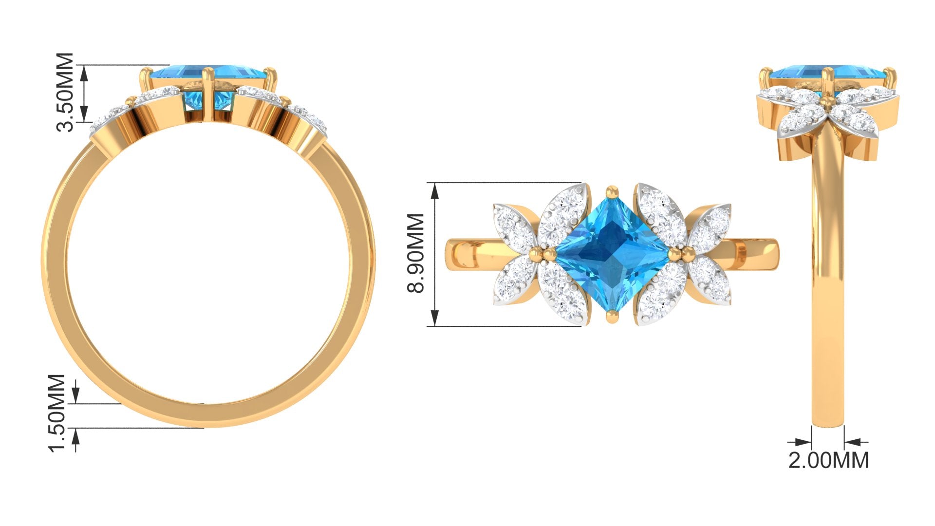 Floral Inspired Swiss Blue Topaz Engagement Ring with Diamond Swiss Blue Topaz - ( AAA ) - Quality - Rosec Jewels