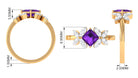 Princess Cut Amethyst Floral Engagement Ring with Diamond Amethyst - ( AAA ) - Quality - Rosec Jewels