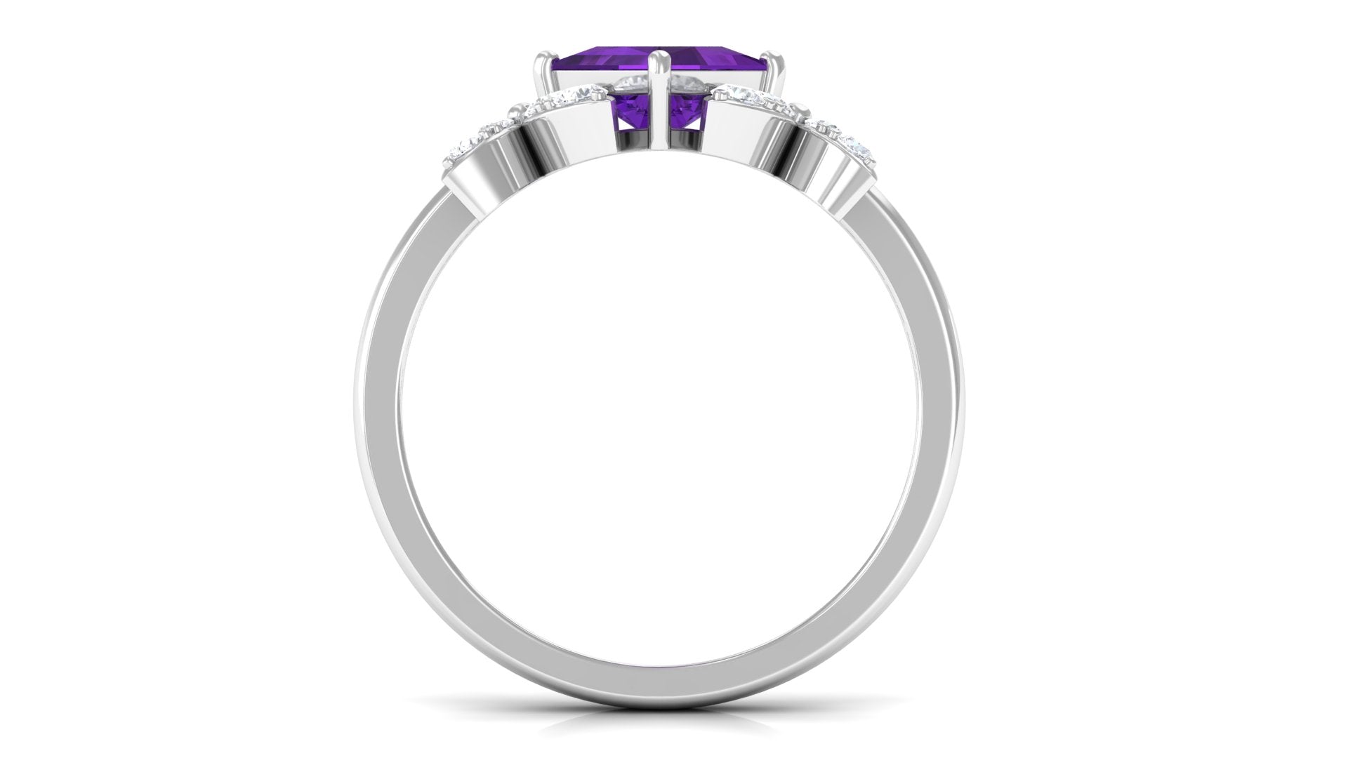 Princess Cut Amethyst Floral Engagement Ring with Diamond Amethyst - ( AAA ) - Quality - Rosec Jewels