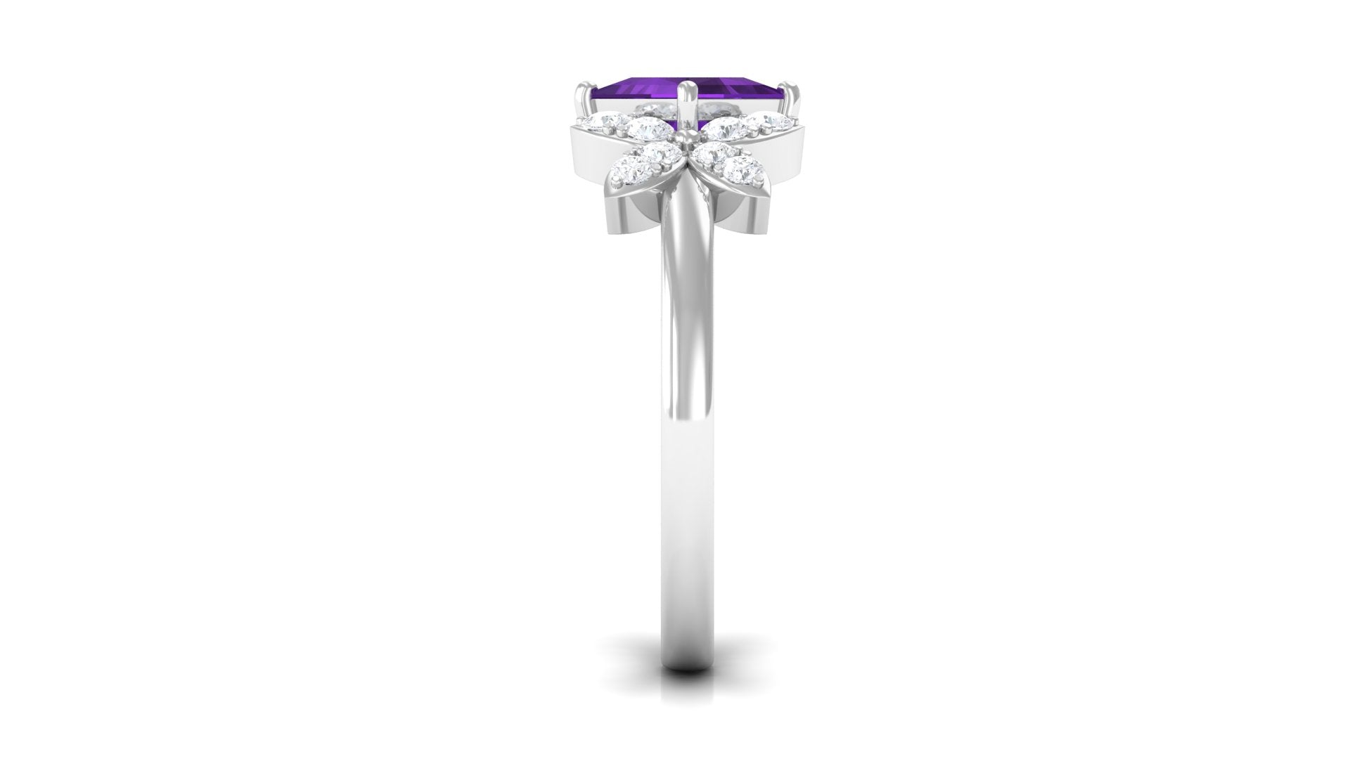 Princess Cut Amethyst Floral Engagement Ring with Diamond Amethyst - ( AAA ) - Quality - Rosec Jewels