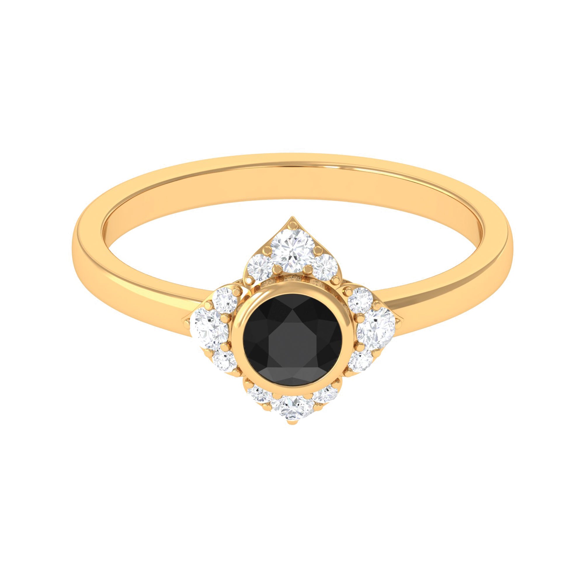 Bezel Set Black Diamond Flower Engagement Ring with Diamond Black Diamond - ( AAA ) - Quality - Rosec Jewels