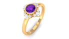 3/4 CT Bezel Set Amethyst Flower Engagement Ring with Diamond Amethyst - ( AAA ) - Quality - Rosec Jewels