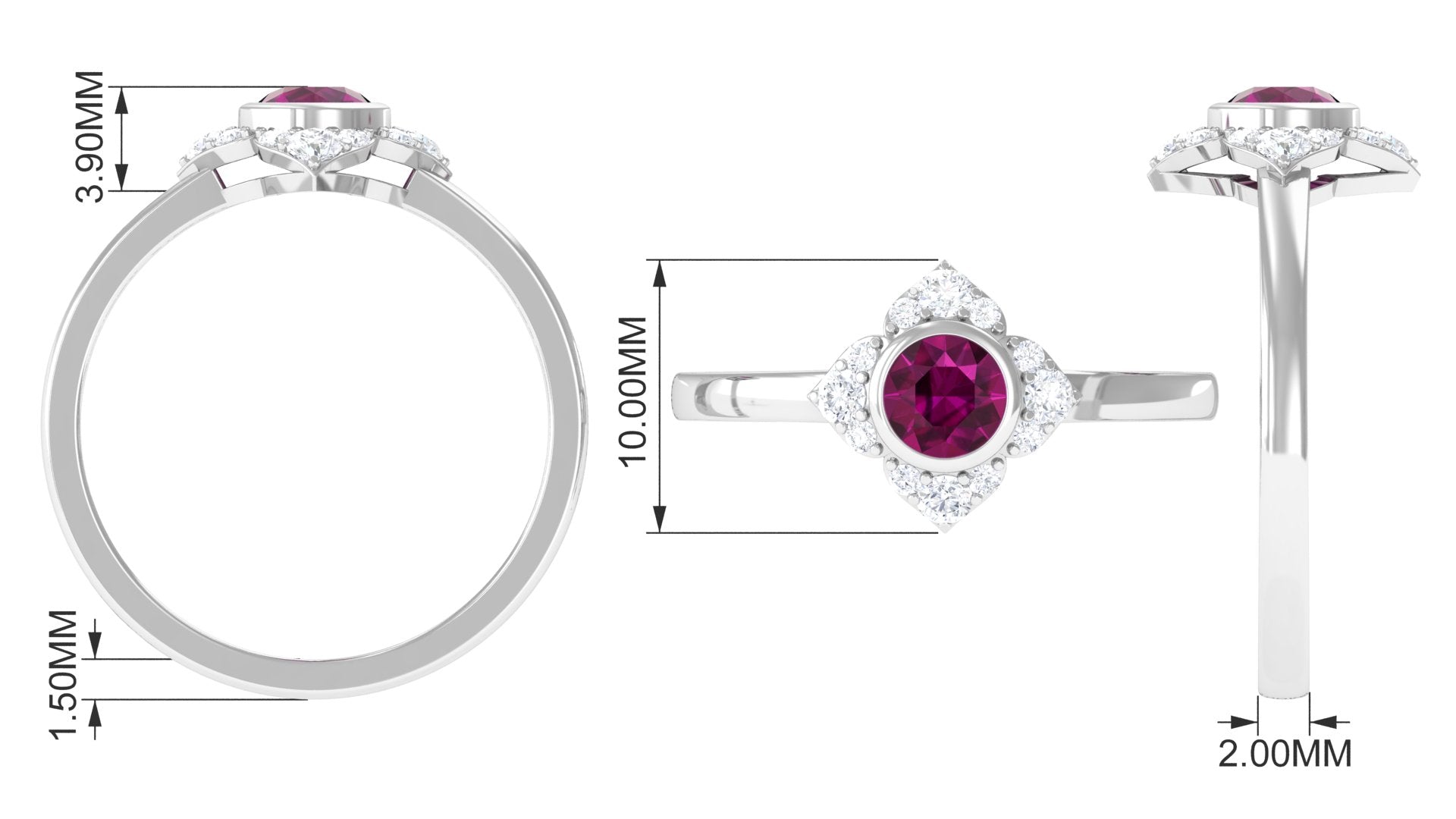 0.75 CT Real Rhodolite Flower Engagement Ring with Diamond Rhodolite - ( AAA ) - Quality - Rosec Jewels