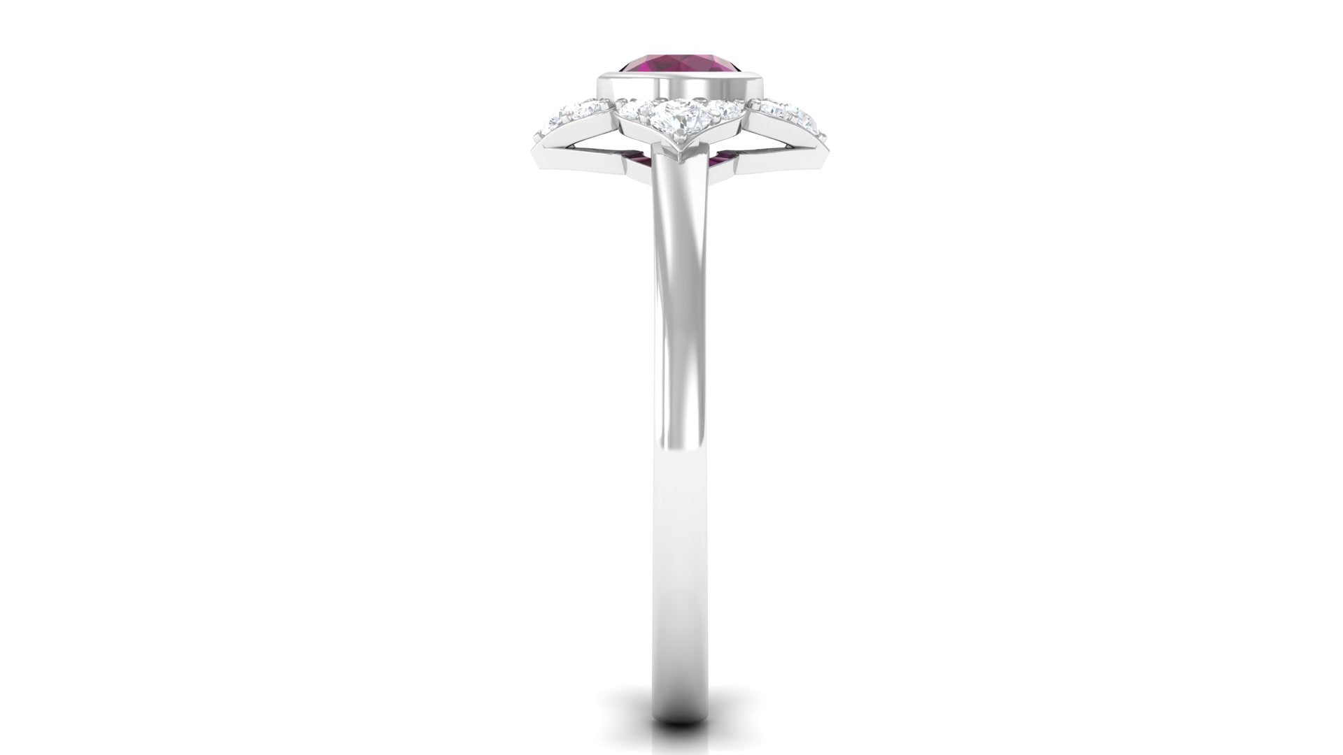 0.75 CT Real Rhodolite Flower Engagement Ring with Diamond Rhodolite - ( AAA ) - Quality - Rosec Jewels