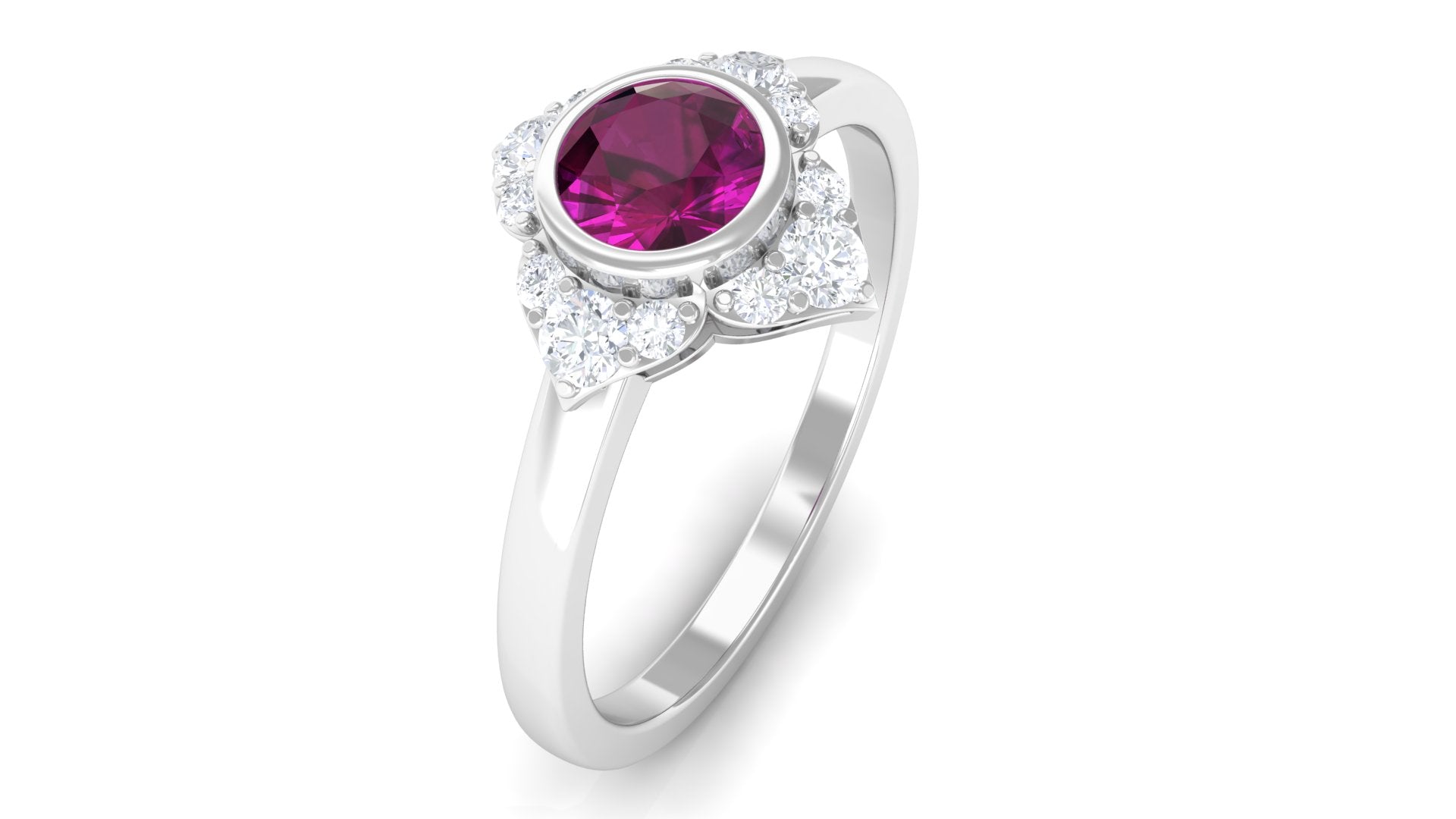 0.75 CT Real Rhodolite Flower Engagement Ring with Diamond Rhodolite - ( AAA ) - Quality - Rosec Jewels