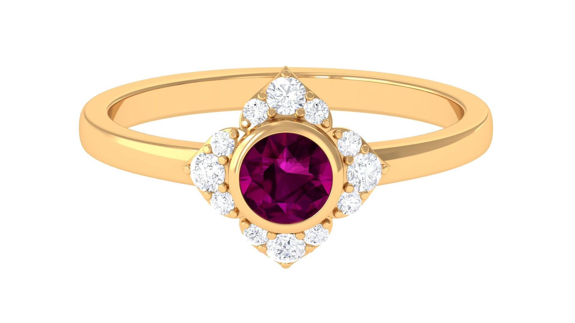 0.75 CT Real Rhodolite Flower Engagement Ring with Diamond Rhodolite - ( AAA ) - Quality - Rosec Jewels