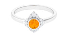 Bezel Set Orange Fire Opal Flower Engagement Ring with Diamond Fire Opal - ( AAA ) - Quality - Rosec Jewels