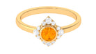 Bezel Set Orange Fire Opal Flower Engagement Ring with Diamond Fire Opal - ( AAA ) - Quality - Rosec Jewels