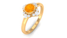 Bezel Set Orange Fire Opal Flower Engagement Ring with Diamond Fire Opal - ( AAA ) - Quality - Rosec Jewels