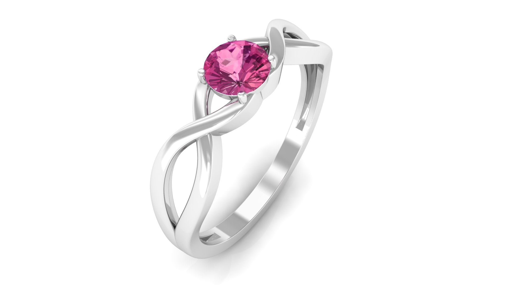 1/4 CT Real Pink Tourmaline Solitaire Ring with Crossover Shank Pink Tourmaline - ( AAA ) - Quality - Rosec Jewels