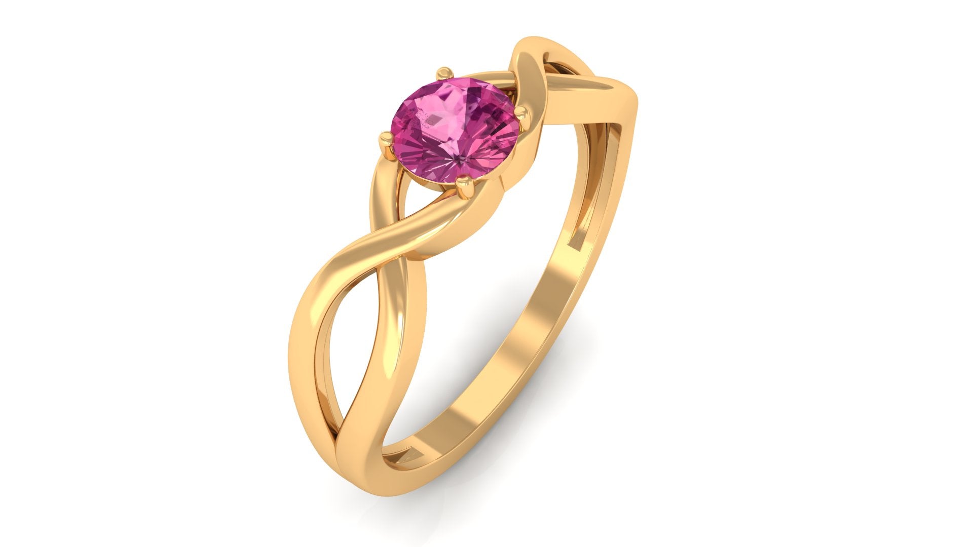 1/4 CT Real Pink Tourmaline Solitaire Ring with Crossover Shank Pink Tourmaline - ( AAA ) - Quality - Rosec Jewels