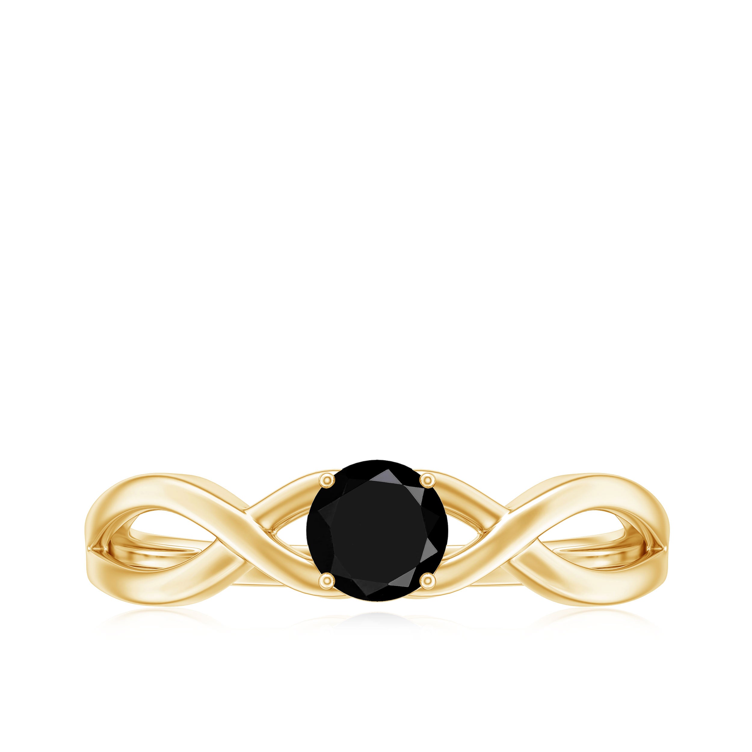 Round Black Onyx Solitaire Promise Ring in Crossover Shank Black Onyx - ( AAA ) - Quality - Rosec Jewels