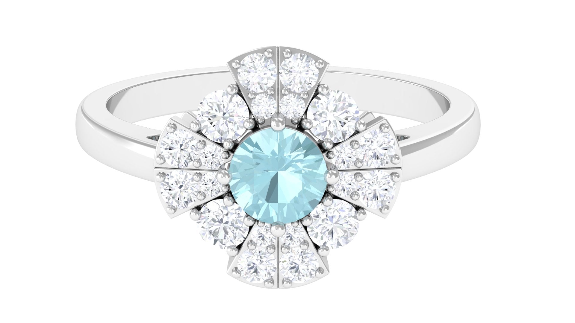 Real Sky Blue Topaz and Moissanite Flower Engagement Ring Sky Blue Topaz - ( AAA ) - Quality - Rosec Jewels