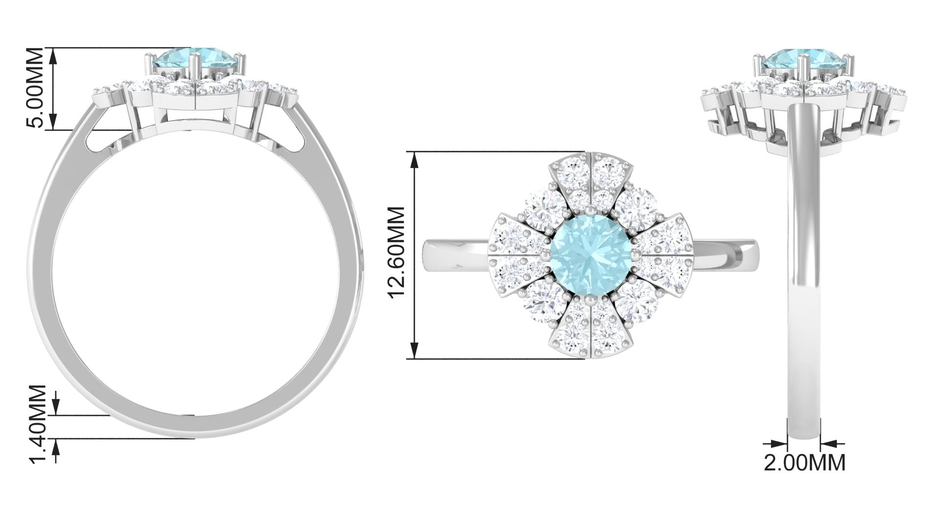 Real Sky Blue Topaz and Moissanite Flower Engagement Ring Sky Blue Topaz - ( AAA ) - Quality - Rosec Jewels