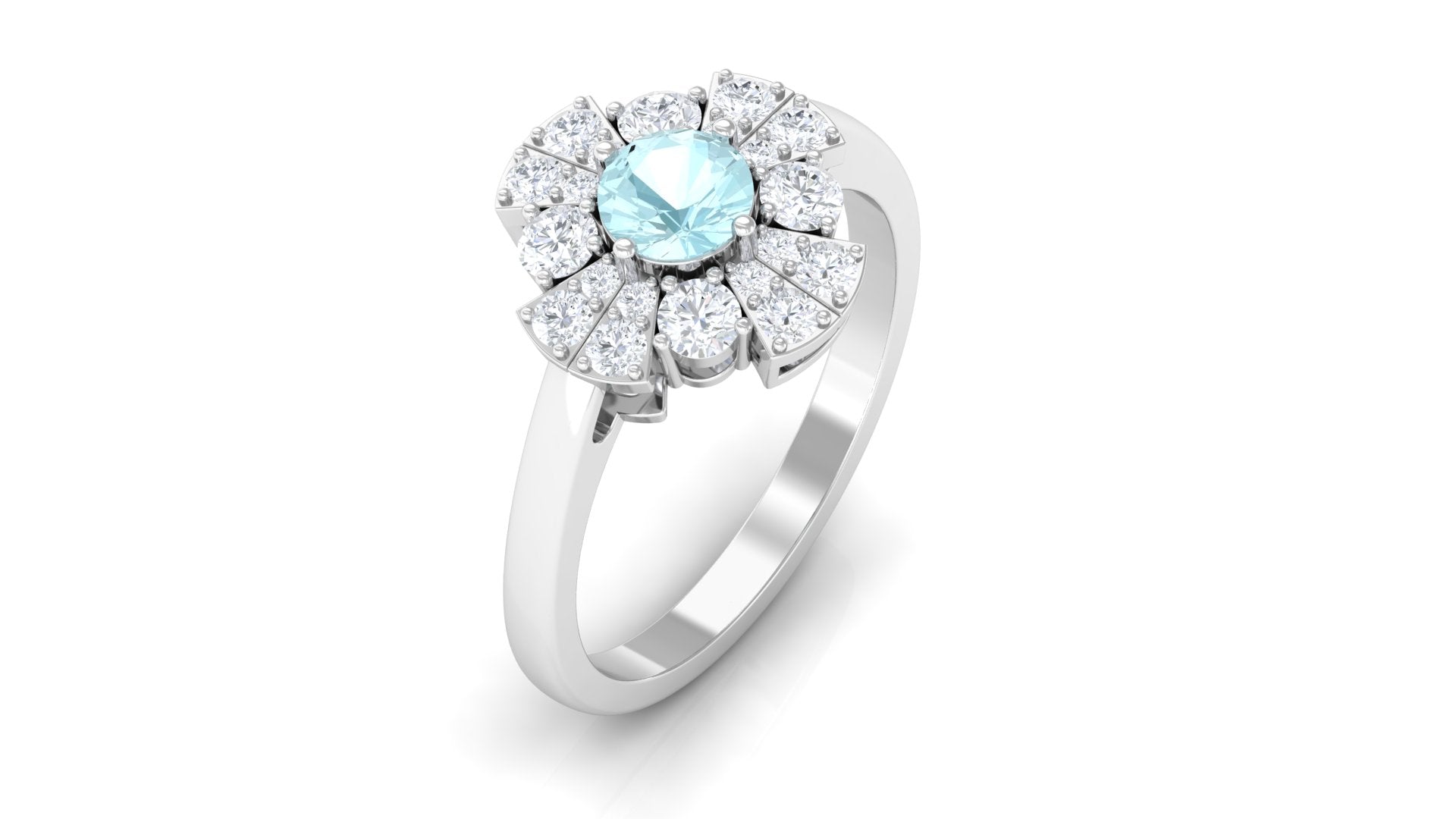 Real Sky Blue Topaz and Moissanite Flower Engagement Ring Sky Blue Topaz - ( AAA ) - Quality - Rosec Jewels