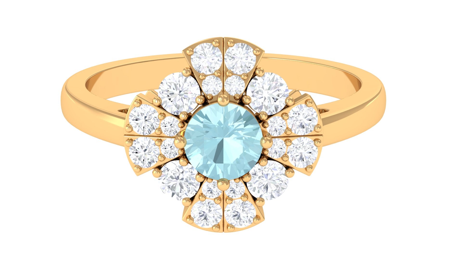 Real Sky Blue Topaz and Moissanite Flower Engagement Ring Sky Blue Topaz - ( AAA ) - Quality - Rosec Jewels