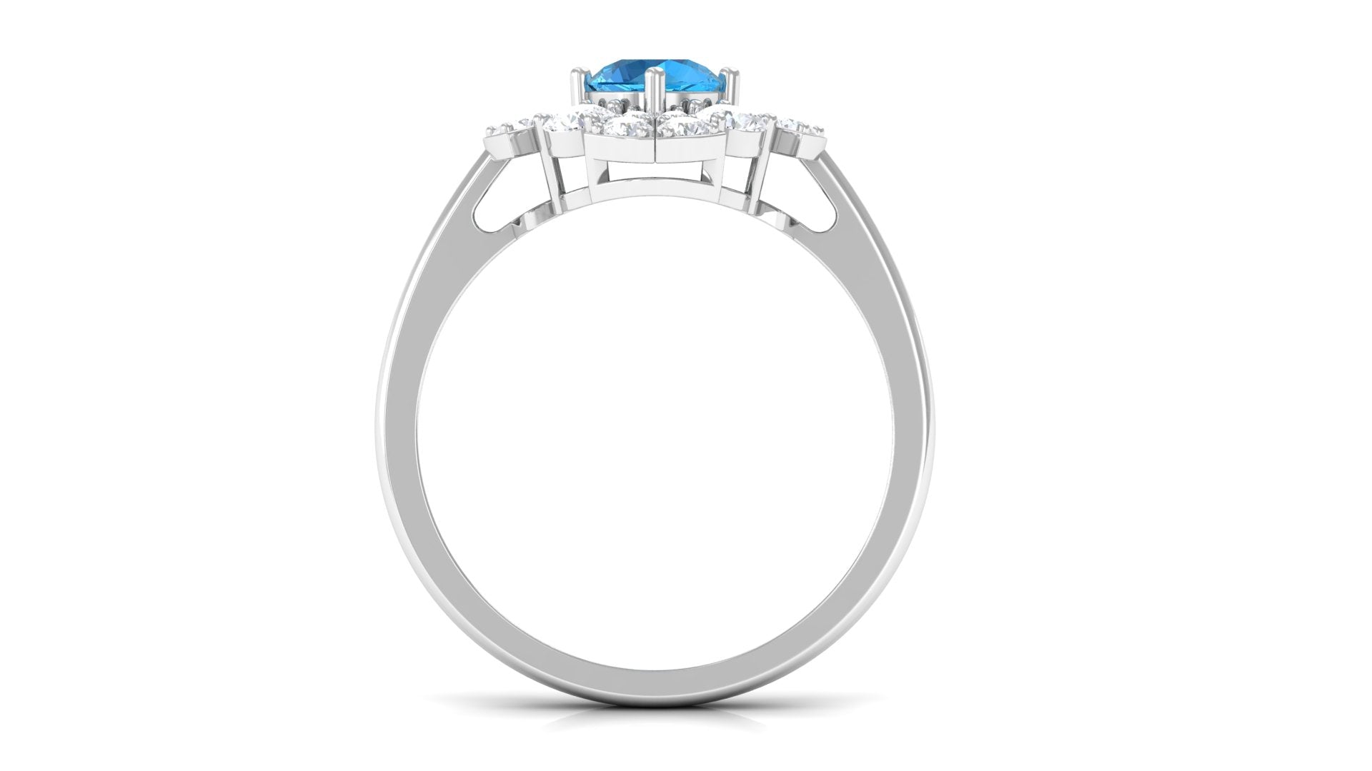 Swiss Blue Topaz Floral Engagement Ring with Moissanite Swiss Blue Topaz - ( AAA ) - Quality - Rosec Jewels