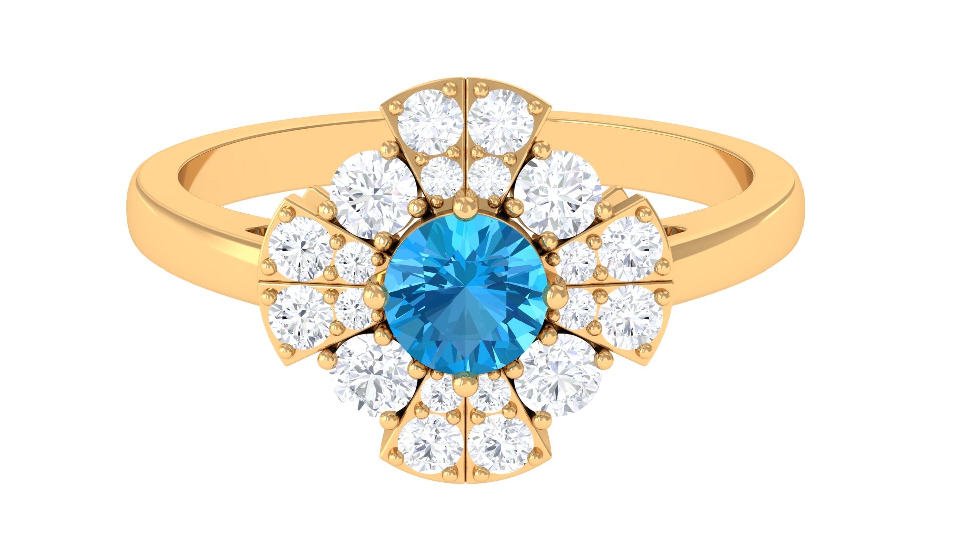 Swiss Blue Topaz Floral Engagement Ring with Moissanite Swiss Blue Topaz - ( AAA ) - Quality - Rosec Jewels