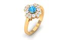 Swiss Blue Topaz Floral Engagement Ring with Moissanite Swiss Blue Topaz - ( AAA ) - Quality - Rosec Jewels