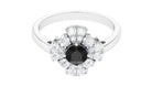 Black Spinel and Moissanite Flower Engagement Ring Black Spinel - ( AAA ) - Quality - Rosec Jewels